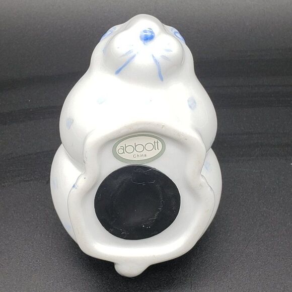 Abbott Collection Small White Porcelain Blue Spotted Rabbit Coin Bank w/Stopper - Picture 8 of 16
